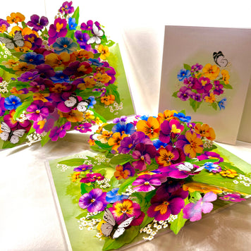 Colourful Pansy Flower Garden with Butterflies Origami Pop Cards 3D Pop Up Greeting Card Happy Birthday Thank You Handmade Gift Thinking of You Blank Card for Any Occasion Happy Mother's Day Happy Father's Australiana Celebrate the Beauty of Autumn Flowe