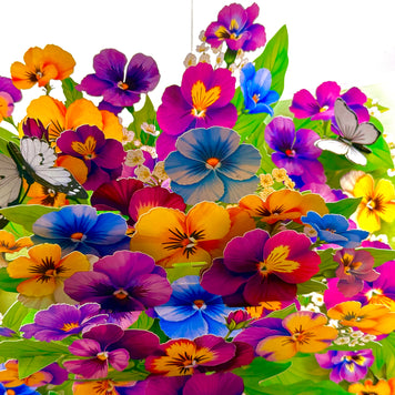 Colourful Pansy Flower Garden with Butterflies Origami Pop Cards 3D Pop Up Greeting Card Happy Birthday Thank You Handmade Gift Thinking of You Blank Card for Any Occasion Happy Mother's Day Happy Father's Australiana Celebrate the Beauty of Autumn Flowe