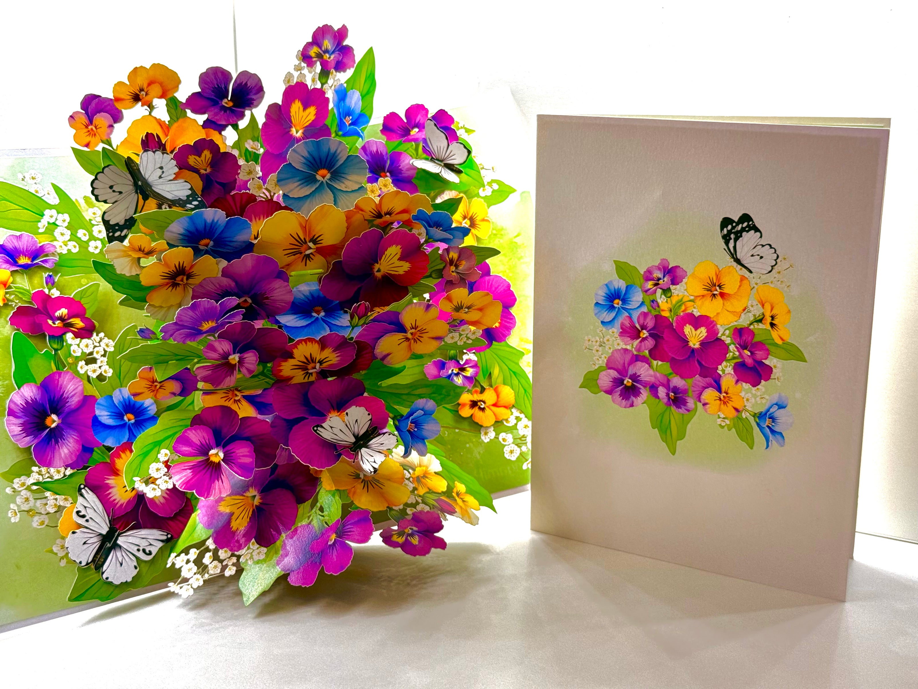 Colourful Pansy Flower Garden with Butterflies Origami Pop Cards 3D Pop Up Greeting Card Happy Birthday Thank You Handmade Gift Thinking of You Blank Card for Any Occasion Happy Mother's Day Happy Father's Australiana Celebrate the Beauty of Autumn Flowe