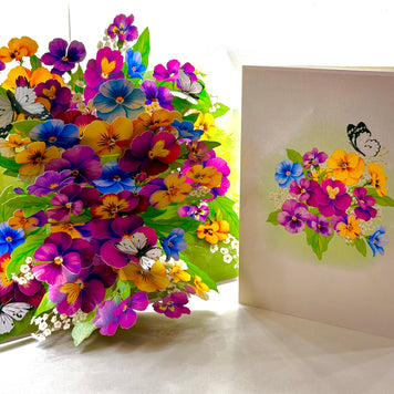 Colourful Pansy Flower Garden with Butterflies Origami Pop Cards 3D Pop Up Greeting Card Happy Birthday Thank You Handmade Gift Thinking of You Blank Card for Any Occasion Happy Mother's Day Happy Father's Australiana Celebrate the Beauty of Autumn Flowe