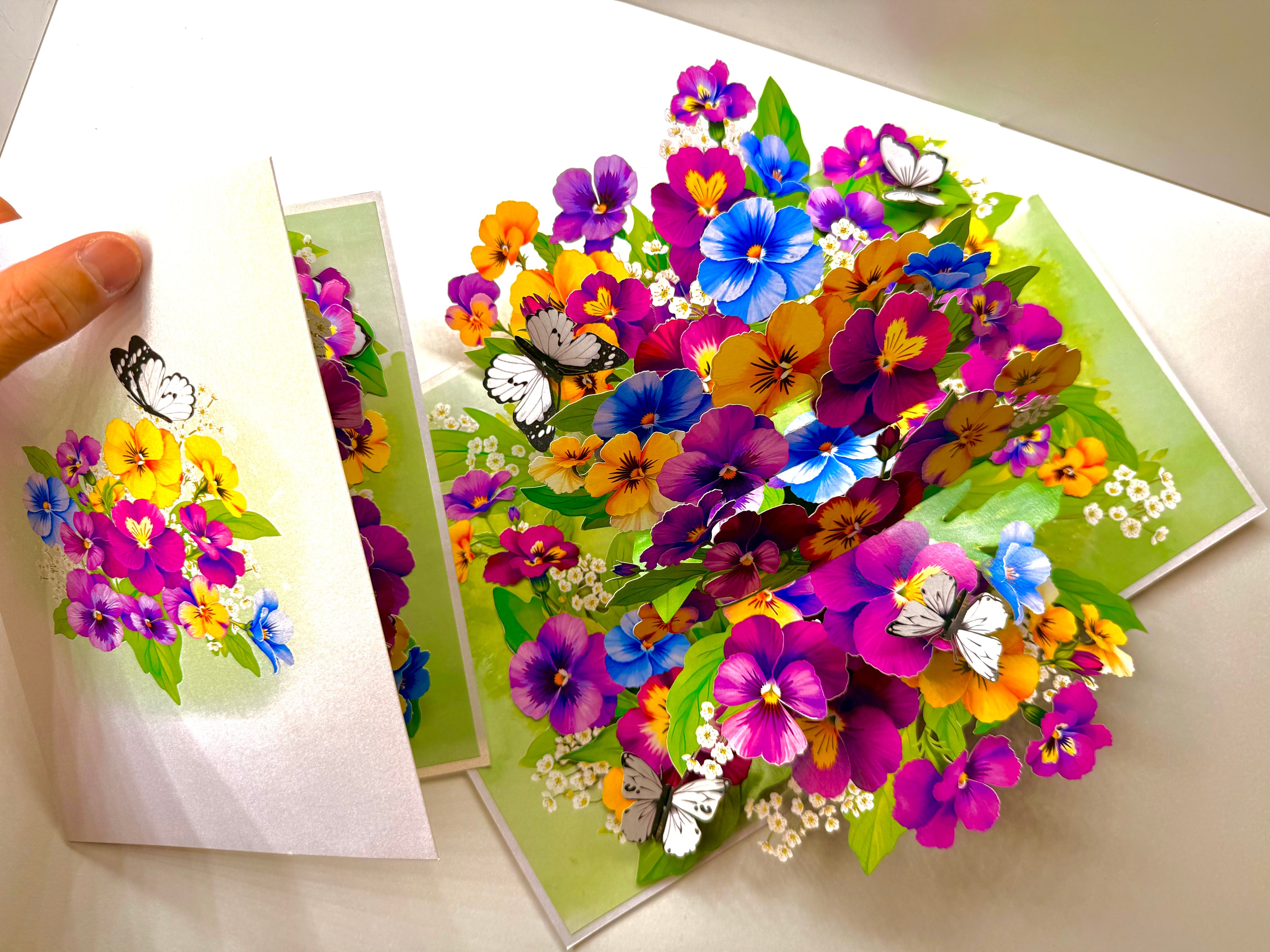 Colourful Pansy Flower Garden with Butterflies Origami Pop Cards 3D Pop Up Greeting Card Happy Birthday Thank You Handmade Gift Thinking of You Blank Card for Any Occasion Happy Mother's Day Happy Father's Australiana Celebrate the Beauty of Autumn Flowe