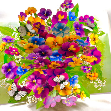 Colourful Pansy Flower Garden with Butterflies Origami Pop Cards 3D Pop Up Greeting Card Happy Birthday Thank You Handmade Gift Thinking of You Blank Card for Any Occasion Happy Mother's Day Happy Father's Australiana Celebrate the Beauty of Autumn Flowe