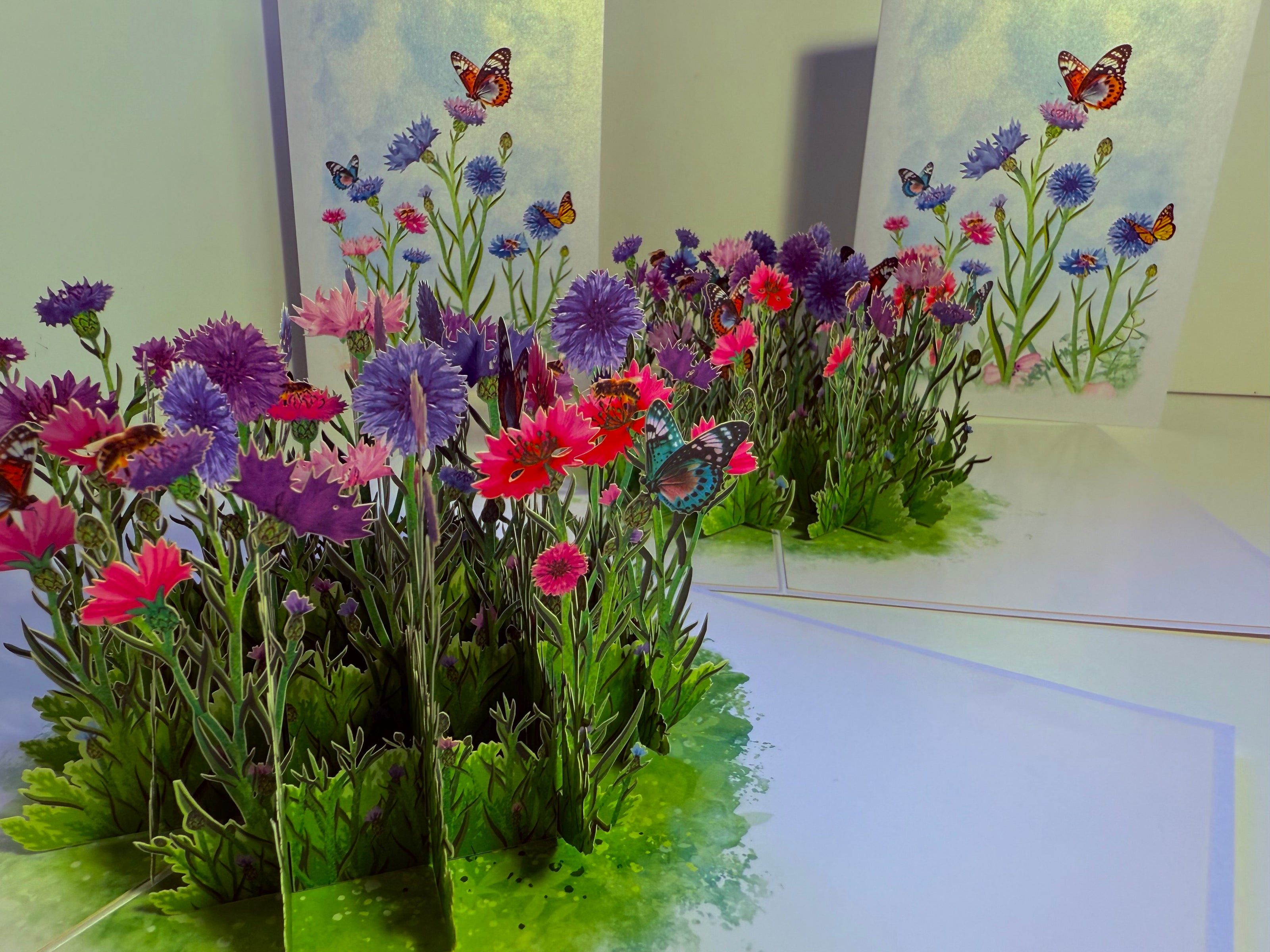 Cornflower Garden with Butterflies Origami Pop Cards 3D Pop Up Greeting Card Happy Birthday Thank You Handmade Gift Thinking of You Blank Card for Any Occasion Happy Mother's Day Happy Father's Australiana Celebrate the Beauty of Flower