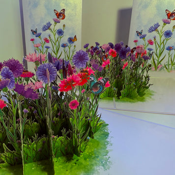 Cornflower Garden with Butterflies Origami Pop Cards 3D Pop Up Greeting Card Happy Birthday Thank You Handmade Gift Thinking of You Blank Card for Any Occasion Happy Mother's Day Happy Father's Australiana Celebrate the Beauty of Flower