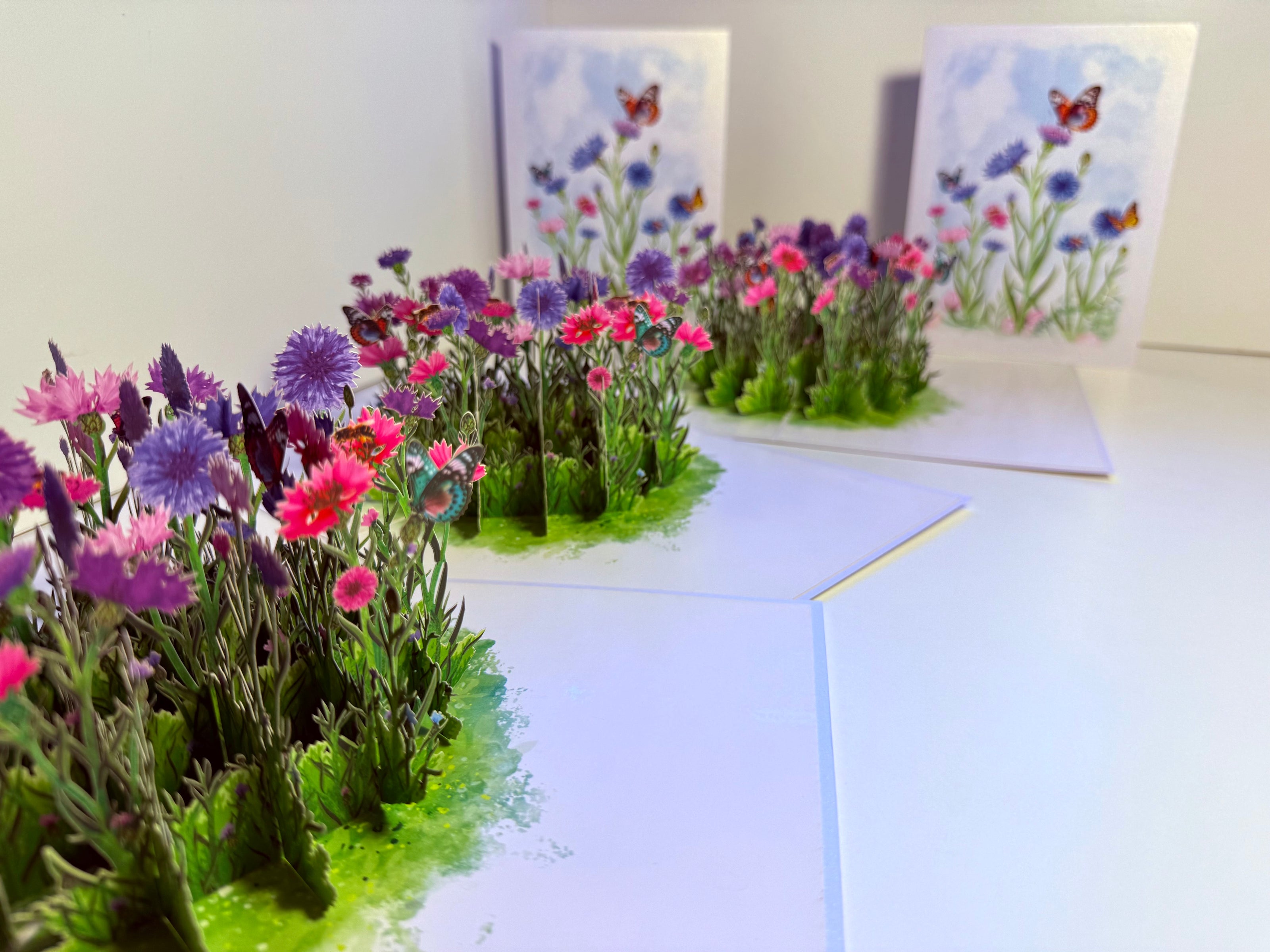 Cornflower Garden with Butterflies Origami Pop Cards 3D Pop Up Greeting Card Happy Birthday Thank You Handmade Gift Thinking of You Blank Card for Any Occasion Happy Mother's Day Happy Father's Australiana Celebrate the Beauty of Flower