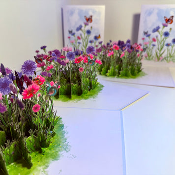 Cornflower Garden with Butterflies Origami Pop Cards 3D Pop Up Greeting Card Happy Birthday Thank You Handmade Gift Thinking of You Blank Card for Any Occasion Happy Mother's Day Happy Father's Australiana Celebrate the Beauty of Flower