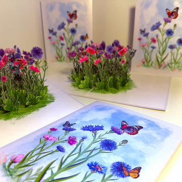 Cornflower Garden with Butterflies Origami Pop Cards 3D Pop Up Greeting Card Happy Birthday Thank You Handmade Gift Thinking of You Blank Card for Any Occasion Happy Mother's Day Happy Father's Australiana Celebrate the Beauty of Flower