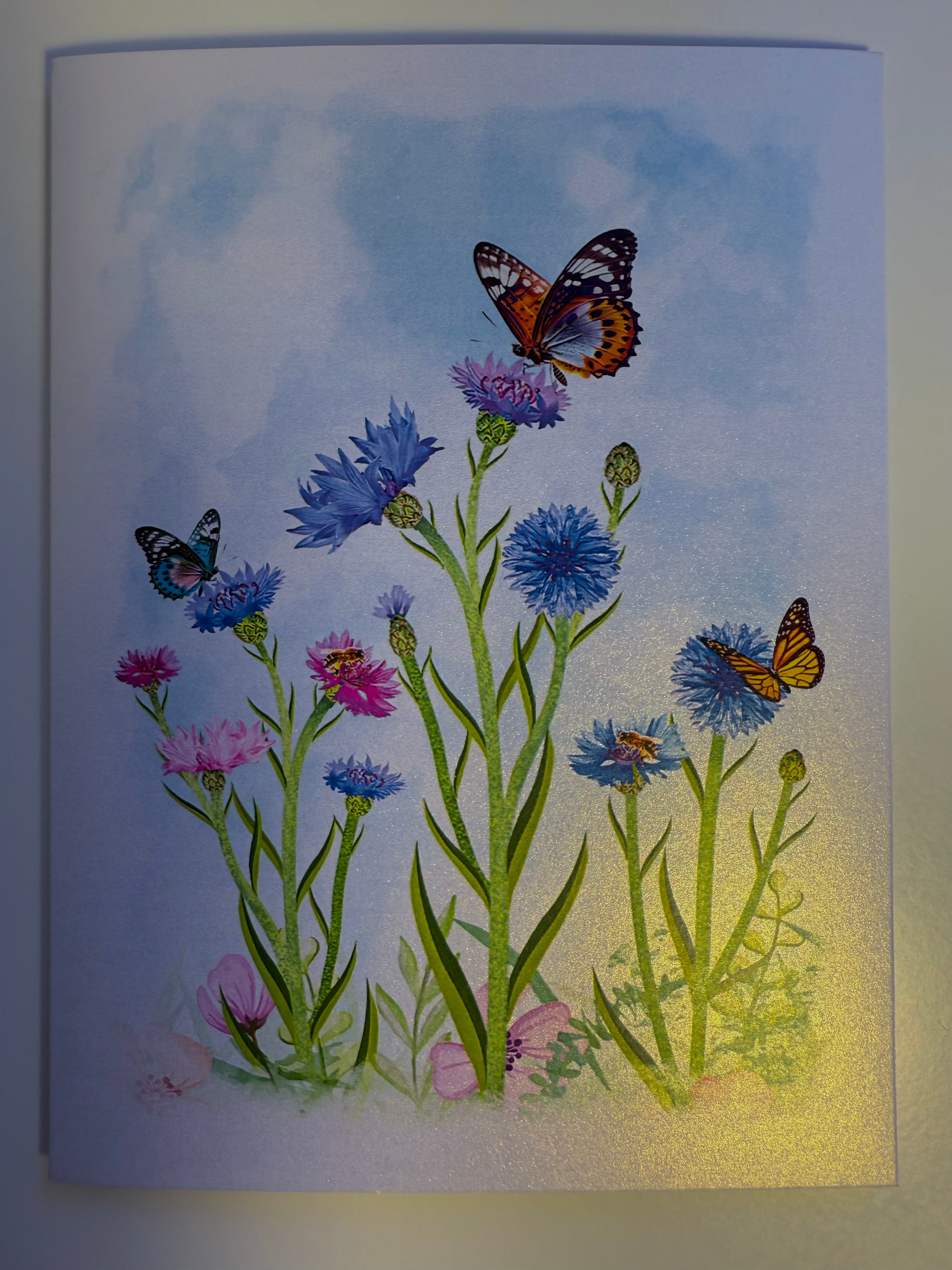 Cornflower Garden with Butterflies Origami Pop Cards 3D Pop Up Greeting Card Happy Birthday Thank You Handmade Gift Thinking of You Blank Card for Any Occasion Happy Mother's Day Happy Father's Australiana Celebrate the Beauty of Flower