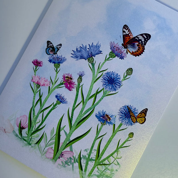 Cornflower Garden with Butterflies Origami Pop Cards 3D Pop Up Greeting Card Happy Birthday Thank You Handmade Gift Thinking of You Blank Card for Any Occasion Happy Mother's Day Happy Father's Australiana Celebrate the Beauty of Flower