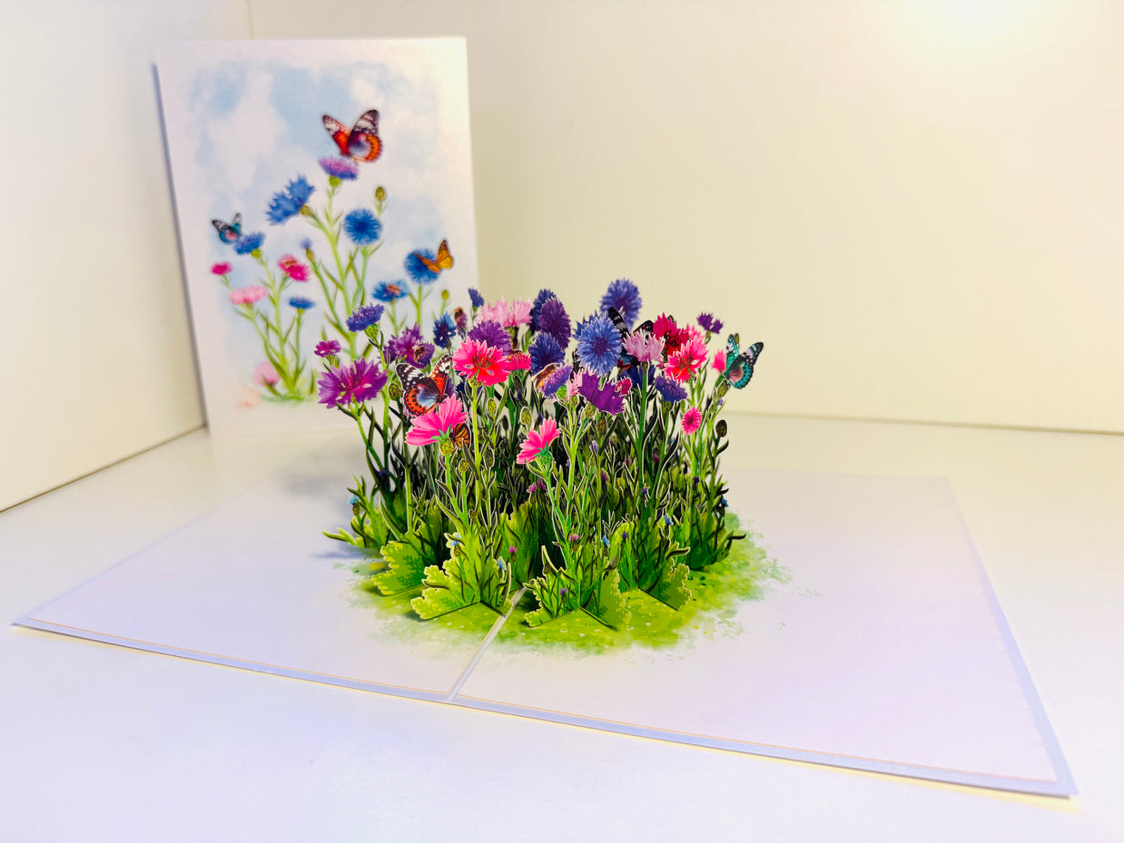 Cornflower Garden with Butterflies Origami Pop Cards 3D Pop Up Greeting Card Happy Birthday Thank You Handmade Gift Thinking of You Blank Card for Any Occasion Happy Mother's Day Happy Father's Australiana Celebrate the Beauty of Flower