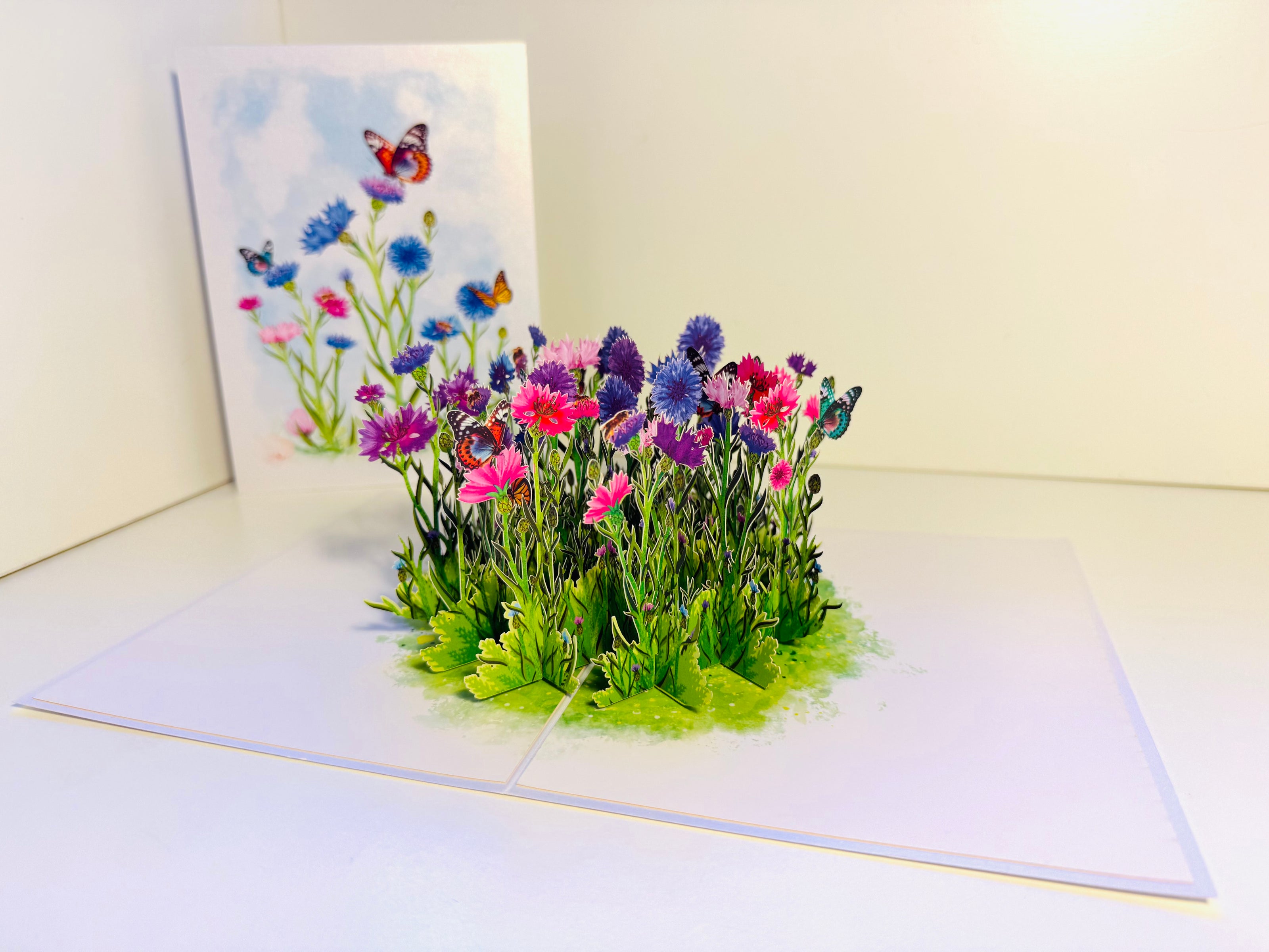 Cornflower Garden with Butterflies Origami Pop Cards 3D Pop Up Greeting Card Happy Birthday Thank You Handmade Gift Thinking of You Blank Card for Any Occasion Happy Mother's Day Happy Father's Australiana Celebrate the Beauty of Flower