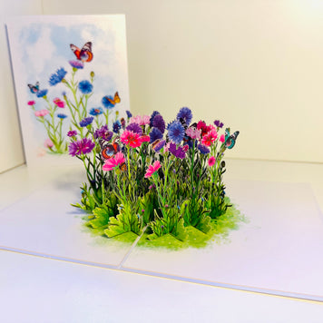 Cornflower Garden with Butterflies Origami Pop Cards 3D Pop Up Greeting Card Happy Birthday Thank You Handmade Gift Thinking of You Blank Card for Any Occasion Happy Mother's Day Happy Father's Australiana Celebrate the Beauty of Flower