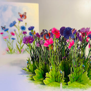 Cornflower Garden with Butterflies Origami Pop Cards 3D Pop Up Greeting Card Happy Birthday Thank You Handmade Gift Thinking of You Blank Card for Any Occasion Happy Mother's Day Happy Father's Australiana Celebrate the Beauty of Flower