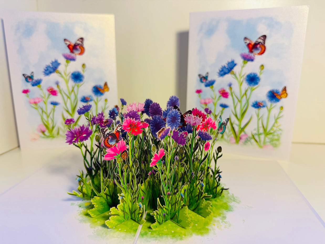 Cornflower Garden with Butterflies Origami Pop Cards 3D Pop Up Greeting Card Happy Birthday Thank You Handmade Gift Thinking of You Blank Card for Any Occasion Happy Mother's Day Happy Father's Australiana Celebrate the Beauty of Flower