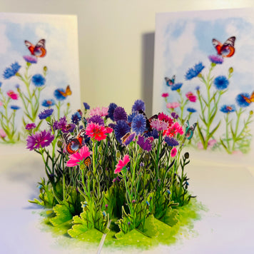 Cornflower Garden with Butterflies Origami Pop Cards 3D Pop Up Greeting Card Happy Birthday Thank You Handmade Gift Thinking of You Blank Card for Any Occasion Happy Mother's Day Happy Father's Australiana Celebrate the Beauty of Flower