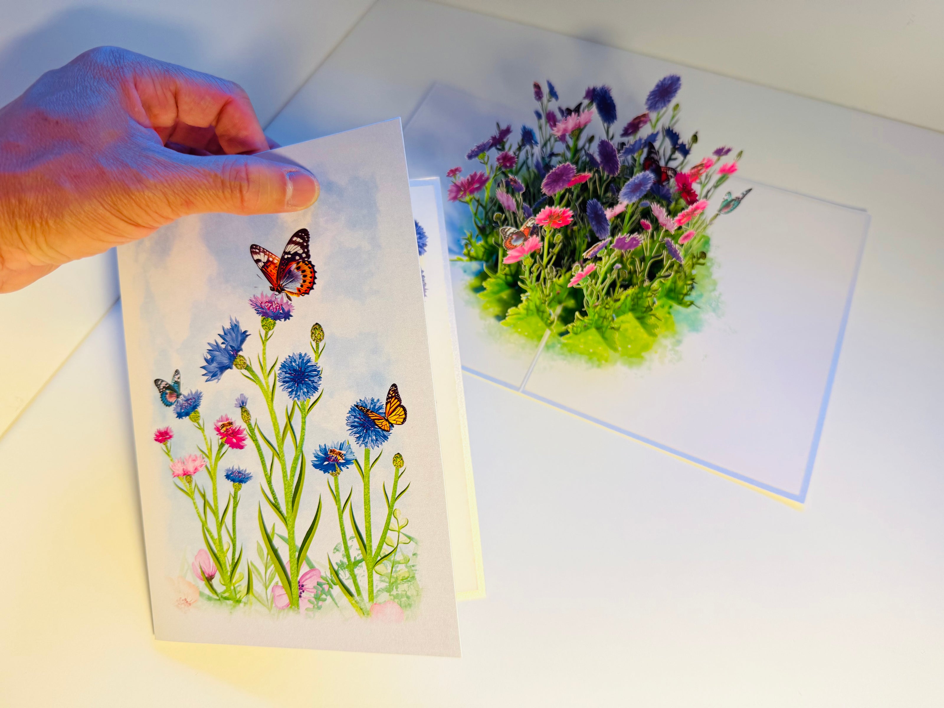 Cornflower Garden with Butterflies Origami Pop Cards 3D Pop Up Greeting Card Happy Birthday Thank You Handmade Gift Thinking of You Blank Card for Any Occasion Happy Mother's Day Happy Father's Australiana Celebrate the Beauty of Flower