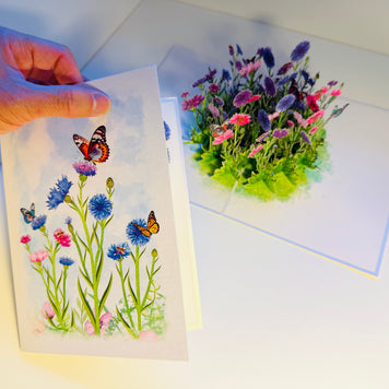 Cornflower Garden with Butterflies Origami Pop Cards 3D Pop Up Greeting Card Happy Birthday Thank You Handmade Gift Thinking of You Blank Card for Any Occasion Happy Mother's Day Happy Father's Australiana Celebrate the Beauty of Flower