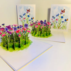 Cornflower Garden with Butterflies Origami Pop Cards 3D Pop Up Greeting Card Happy Birthday Thank You Handmade Gift Thinking of You Blank Card for Any Occasion Happy Mother's Day Happy Father's Australiana Celebrate the Beauty of Flower