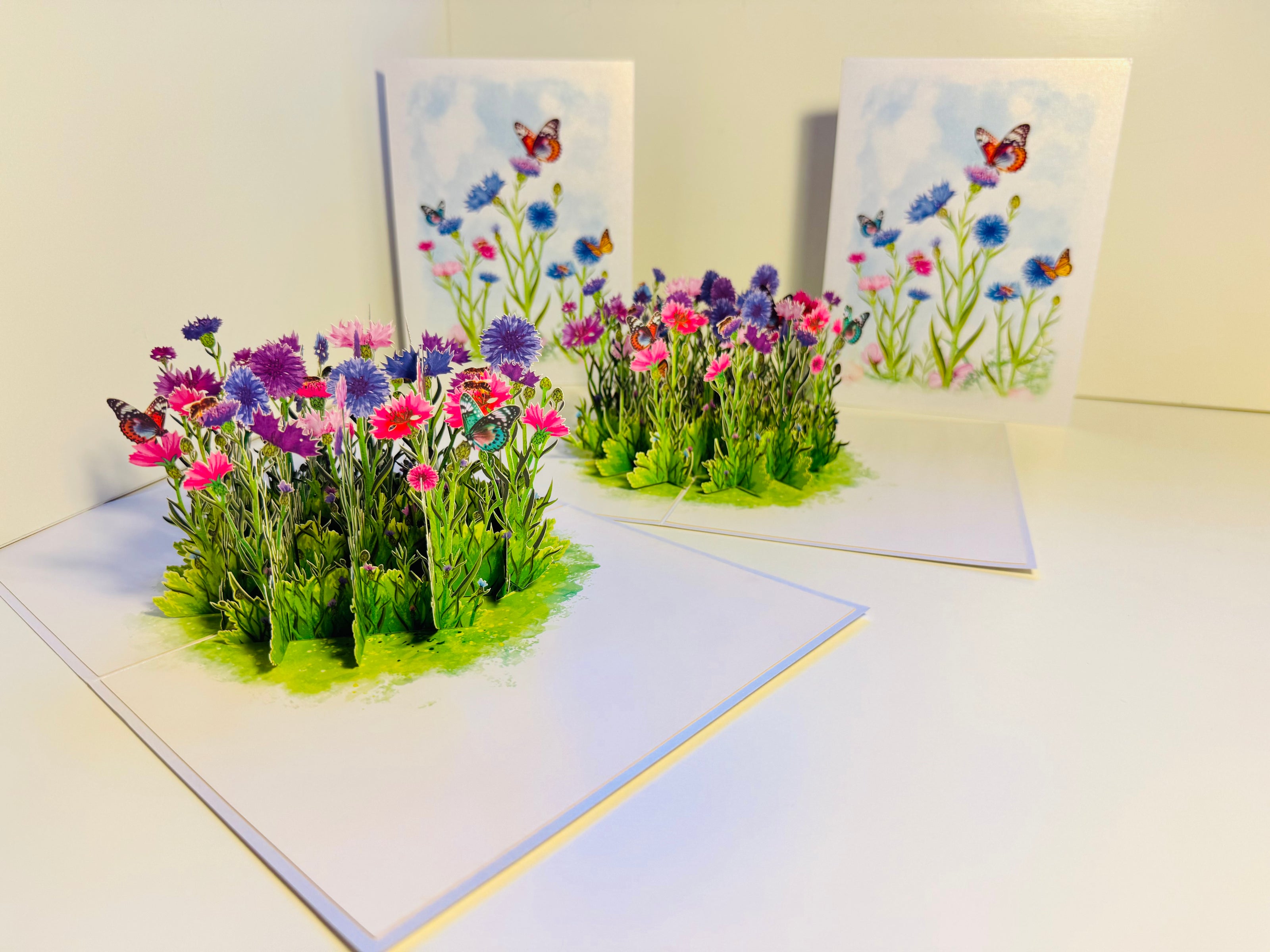 Cornflower Garden with Butterflies Origami Pop Cards 3D Pop Up Greeting Card Happy Birthday Thank You Handmade Gift Thinking of You Blank Card for Any Occasion Happy Mother's Day Happy Father's Australiana Celebrate the Beauty of Flower