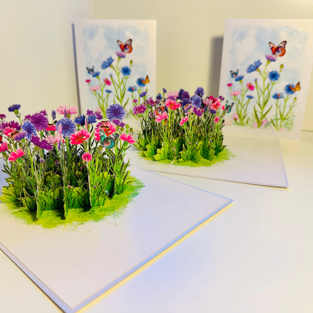 Cornflower Garden with Butterflies Origami Pop Cards 3D Pop Up Greeting Card Happy Birthday Thank You Handmade Gift Thinking of You Blank Card for Any Occasion Happy Mother's Day Happy Father's Australiana Celebrate the Beauty of Flower