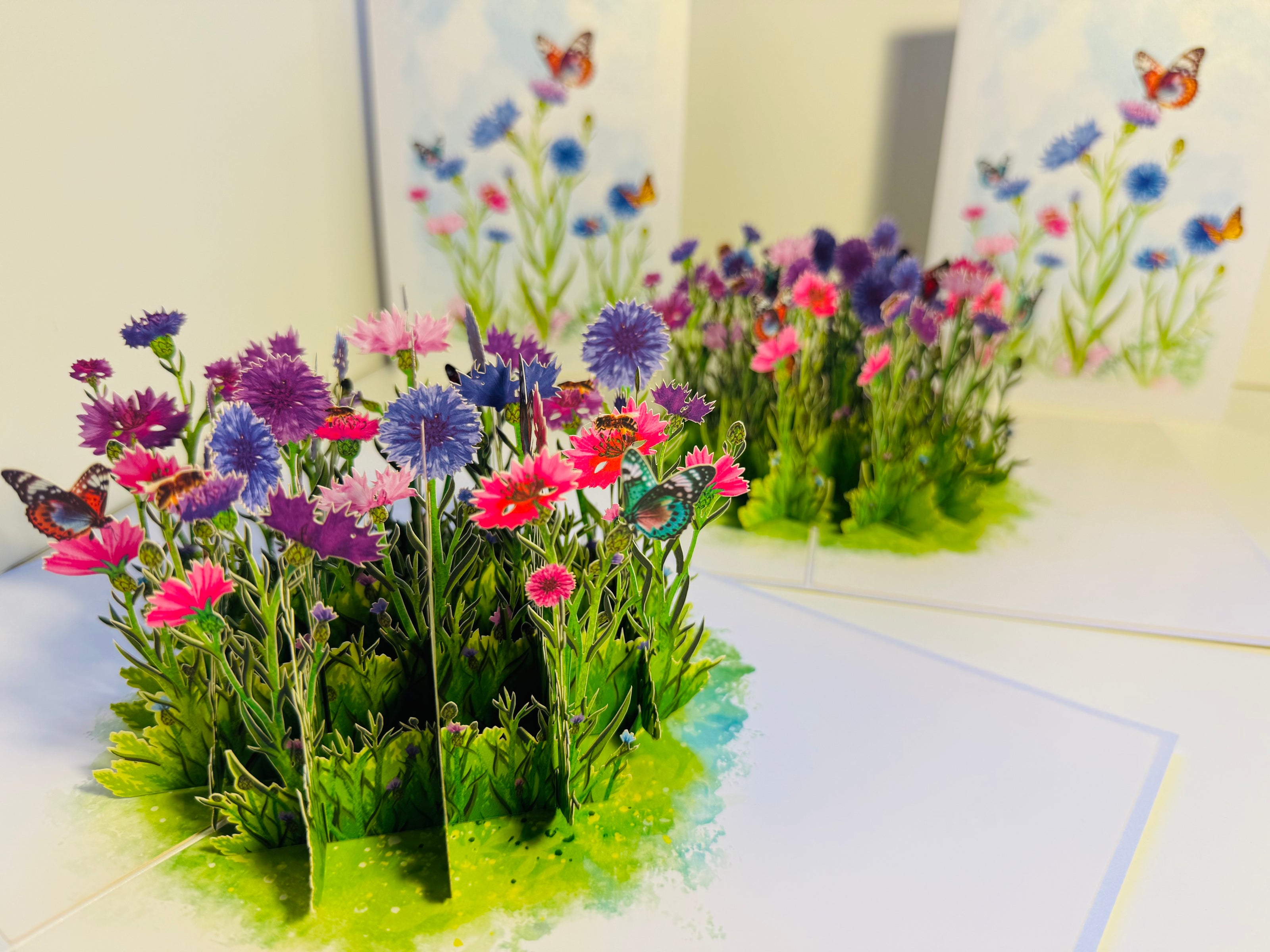 Cornflower Garden with Butterflies Origami Pop Cards 3D Pop Up Greeting Card Happy Birthday Thank You Handmade Gift Thinking of You Blank Card for Any Occasion Happy Mother's Day Happy Father's Australiana Celebrate the Beauty of Flower