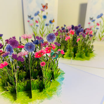 Cornflower Garden with Butterflies Origami Pop Cards 3D Pop Up Greeting Card Happy Birthday Thank You Handmade Gift Thinking of You Blank Card for Any Occasion Happy Mother's Day Happy Father's Australiana Celebrate the Beauty of Flower