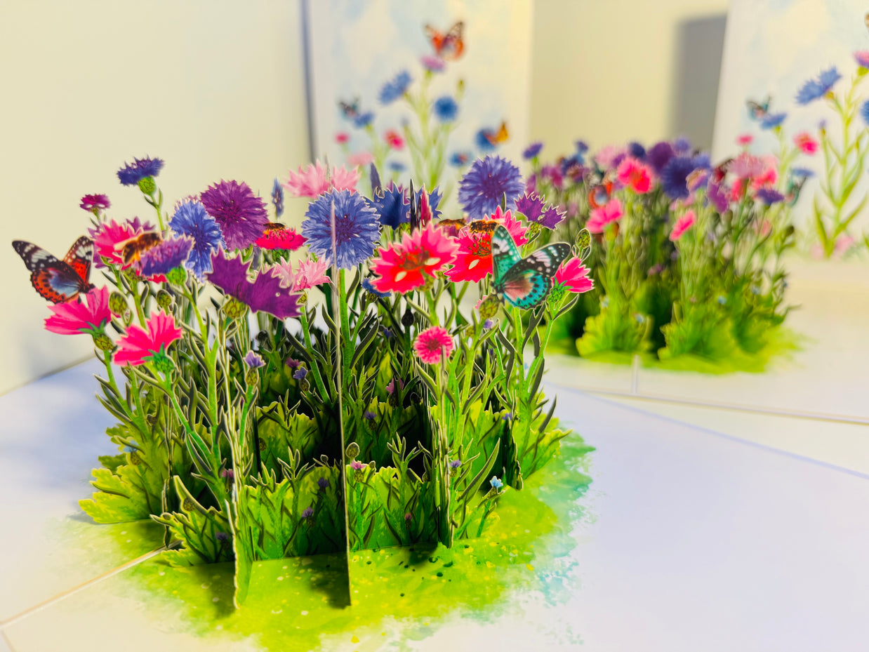 Cornflower Garden with Butterflies Origami Pop Cards 3D Pop Up Greeting Card Happy Birthday Thank You Handmade Gift Thinking of You Blank Card for Any Occasion Happy Mother's Day Happy Father's Australiana Celebrate the Beauty of Flower