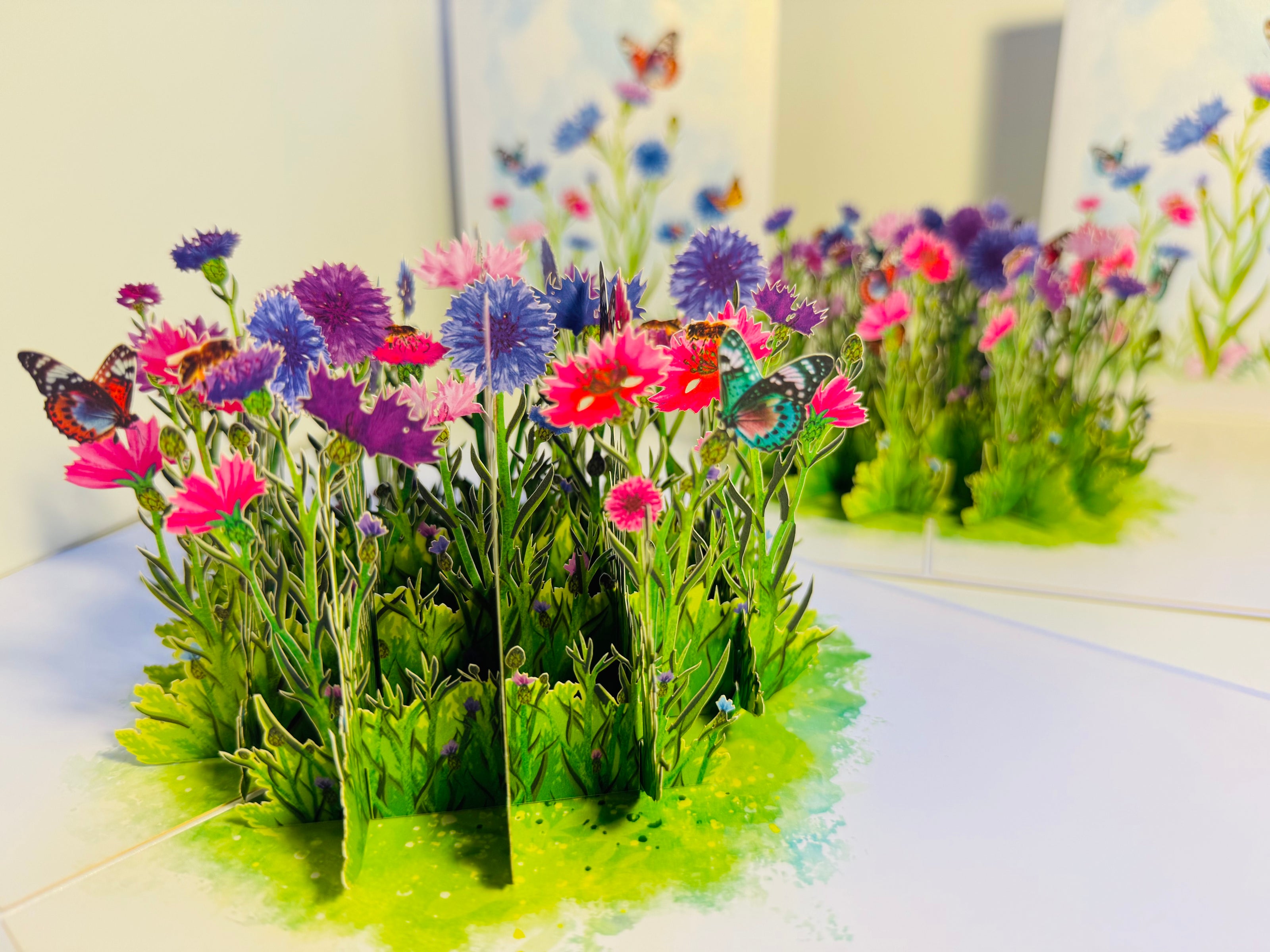 Cornflower Garden with Butterflies Origami Pop Cards 3D Pop Up Greeting Card Happy Birthday Thank You Handmade Gift Thinking of You Blank Card for Any Occasion Happy Mother's Day Happy Father's Australiana Celebrate the Beauty of Flower