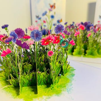 Cornflower Garden with Butterflies Origami Pop Cards 3D Pop Up Greeting Card Happy Birthday Thank You Handmade Gift Thinking of You Blank Card for Any Occasion Happy Mother's Day Happy Father's Australiana Celebrate the Beauty of Flower