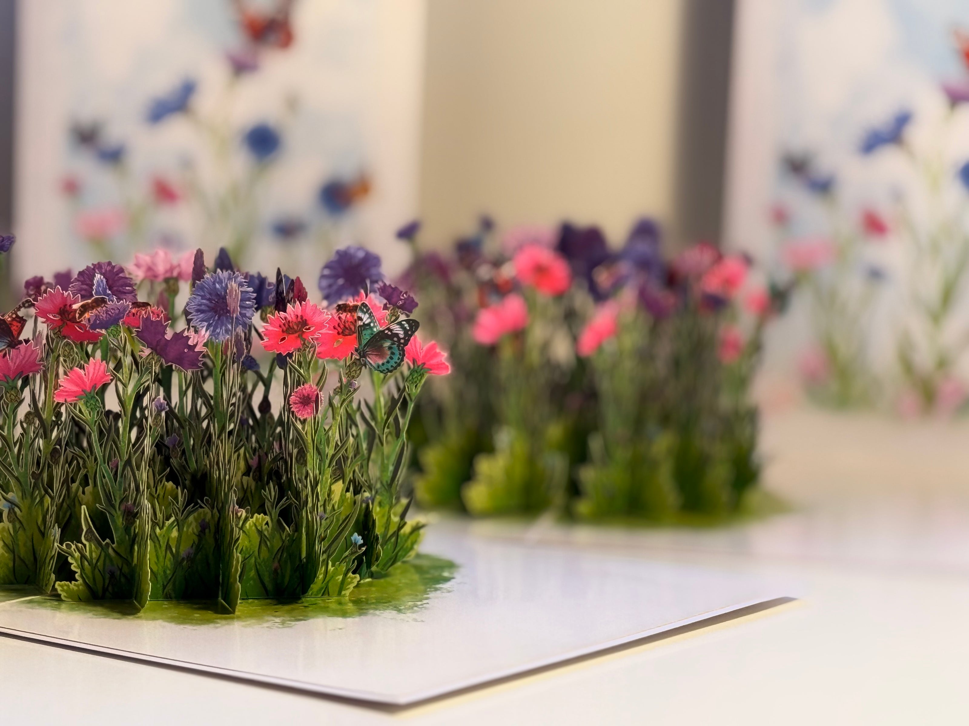 Cornflower Garden with Butterflies Origami Pop Cards 3D Pop Up Greeting Card Happy Birthday Thank You Handmade Gift Thinking of You Blank Card for Any Occasion Happy Mother's Day Happy Father's Australiana Celebrate the Beauty of Flower