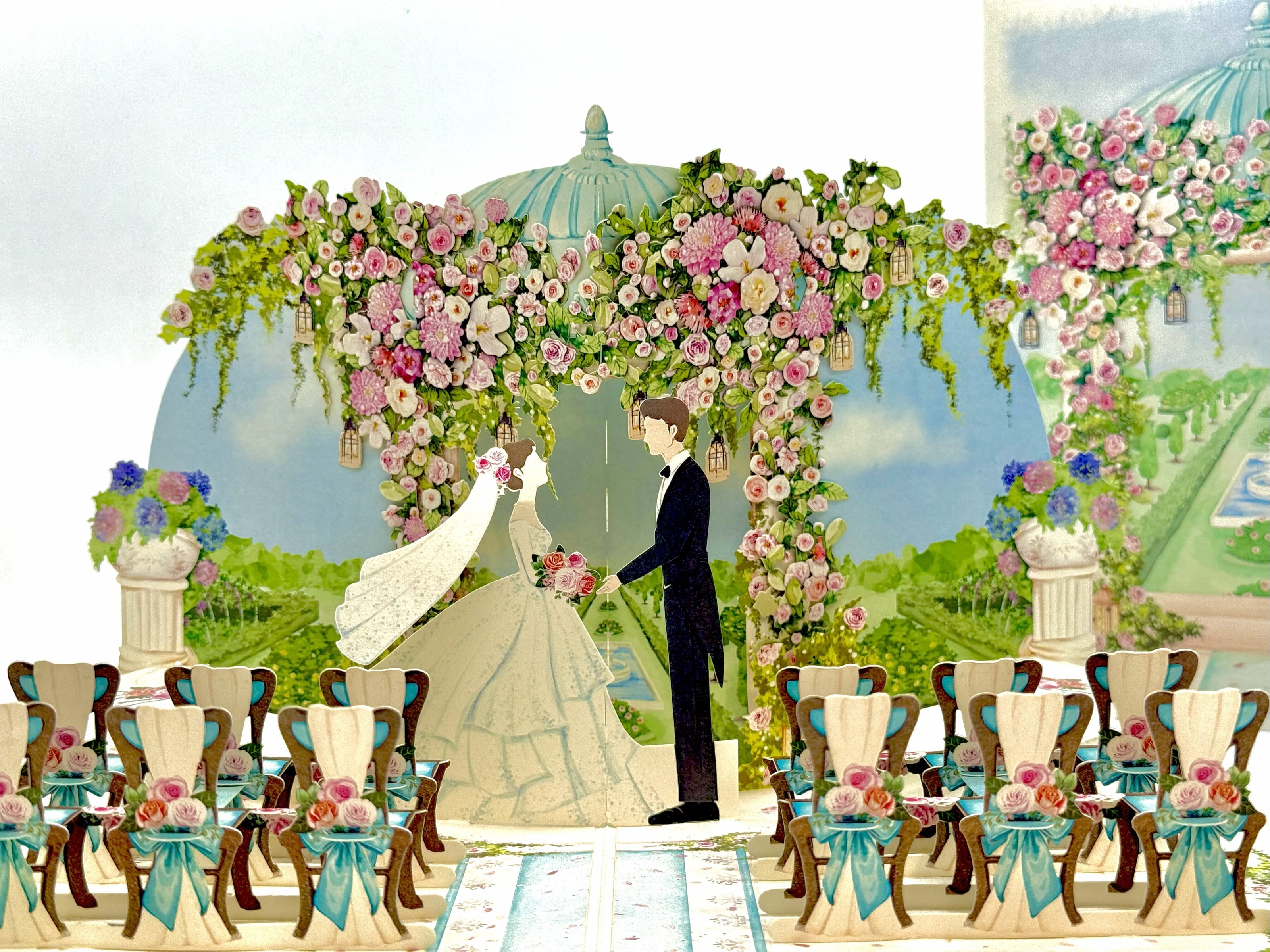 Country Wedding with Bride & Groom 3D POP UP GREETING CARD - Created by Origami Pop Cards – 3D Pop Up Greeting Cards, Australian Design & Handmade, 3D Pop Up Magical Paper Cards, Handmade Pop Up Cards Celebrate Love Anniversary Heart Fell and Romantic