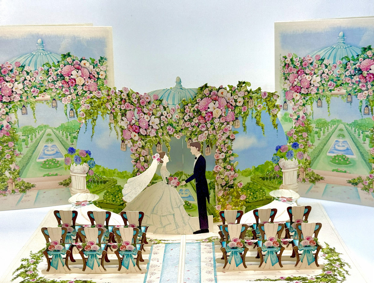 Country Wedding with Bride & Groom 3D POP UP GREETING CARD - Created by Origami Pop Cards – 3D Pop Up Greeting Cards, Australian Design & Handmade, 3D Pop Up Magical Paper Cards, Handmade Pop Up Cards Celebrate Love Anniversary Heart Fell and Romantic