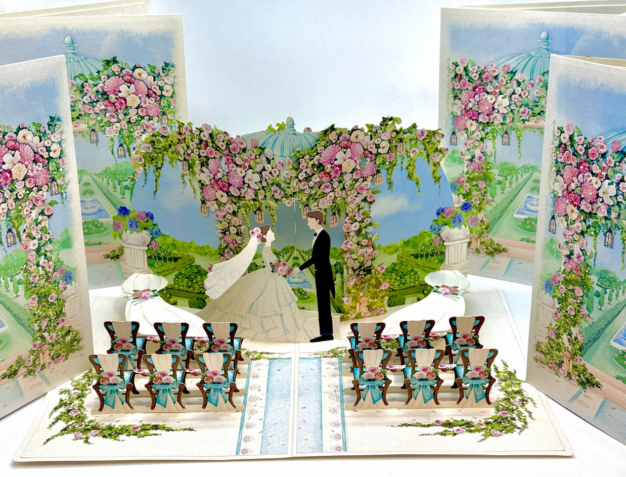Country Wedding with Bride & Groom 3D POP UP GREETING CARD - Created by Origami Pop Cards – 3D Pop Up Greeting Cards, Australian Design & Handmade, 3D Pop Up Magical Paper Cards, Handmade Pop Up Cards Celebrate Love Anniversary Heart Fell and Romantic