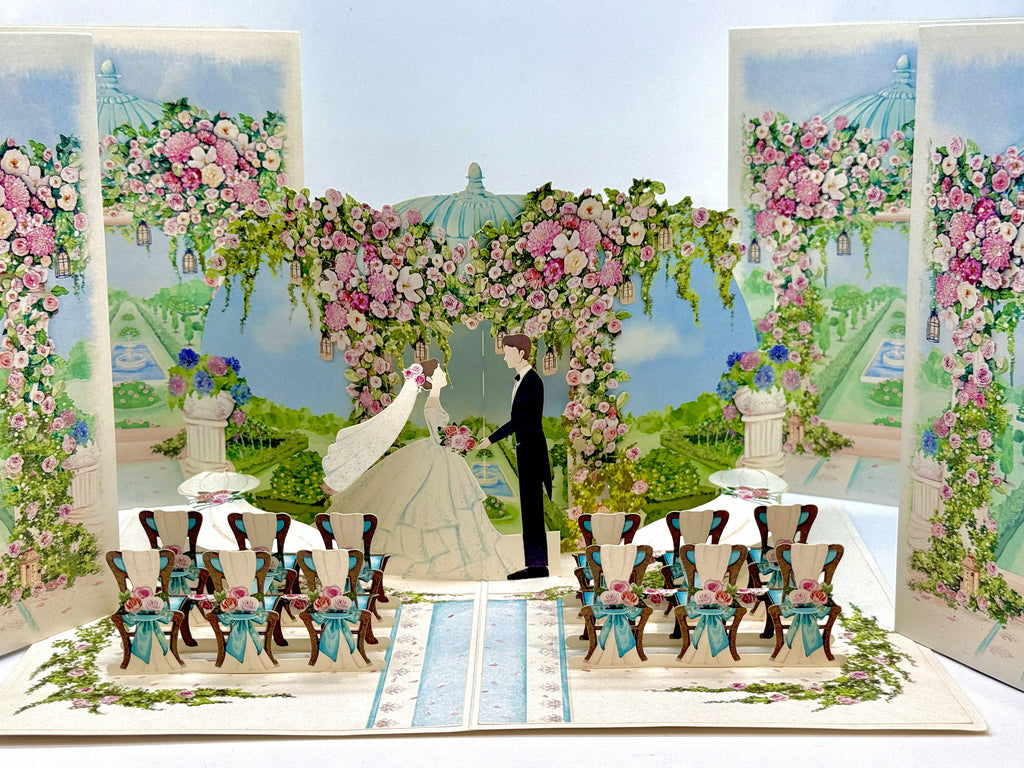 Country Wedding with Bride & Groom 3D POP UP GREETING CARD - Created by Origami Pop Cards – 3D Pop Up Greeting Cards, Australian Design & Handmade, 3D Pop Up Magical Paper Cards, Handmade Pop Up Cards Celebrate Love Anniversary Heart Fell and Romantic