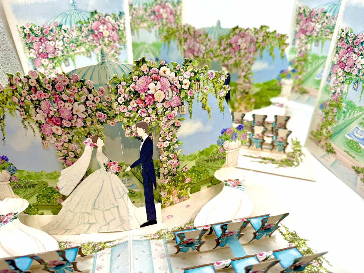 Country Wedding with Bride & Groom 3D POP UP GREETING CARD - Created by Origami Pop Cards – 3D Pop Up Greeting Cards, Australian Design & Handmade, 3D Pop Up Magical Paper Cards, Handmade Pop Up Cards Celebrate Love Anniversary Heart Fell and Romantic