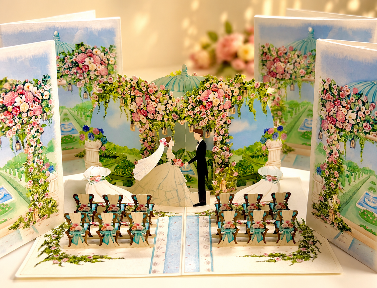 Country Wedding with Bride & Groom 3D POP UP GREETING CARD - Created by Origami Pop Cards – 3D Pop Up Greeting Cards, Australian Design & Handmade, 3D Pop Up Magical Paper Cards, Handmade Pop Up Cards Celebrate Love Anniversary Heart Fell and Romantic