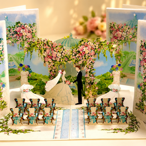 Country Wedding with Bride & Groom 3D POP UP GREETING CARD - Created by Origami Pop Cards – 3D Pop Up Greeting Cards, Australian Design & Handmade, 3D Pop Up Magical Paper Cards, Handmade Pop Up Cards Celebrate Love Anniversary Heart Fell and Romantic