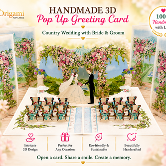 Country Wedding with Bride & Groom 3D POP UP GREETING CARD - Created by Origami Pop Cards – 3D Pop Up Greeting Cards, Australian Design & Handmade, 3D Pop Up Magical Paper Cards, Handmade Pop Up Cards Celebrate Love Anniversary Heart Fell and Romantic
