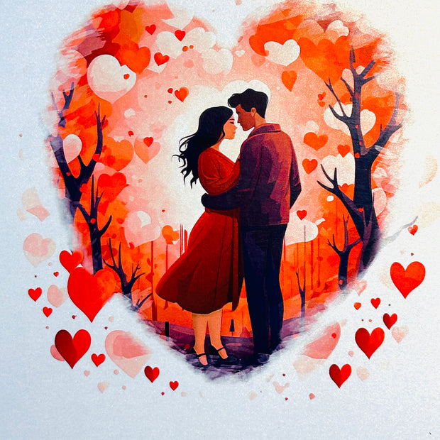 Couple in Love under a Hot Pink Love Heart Cherry Blossom Tree 3D POP UP GREETING CARD - Created by Origami Pop Cards Australian Design & Handmade 3D Pop Up Magical Paper Cards, Handmade Pop Up Cards Celebrate Love Anniversary Heart Fell and Romantic