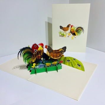 Cute Chicken Family Colourful Rooster & Hen Origami Pop Cards 3D Pop Up Greeting Card Thank You Handmade Gift Thinking of You Happy Birthday Occasion Australiana Celebrate the Beauty and Happiness During Special Day Best Wishes Gift