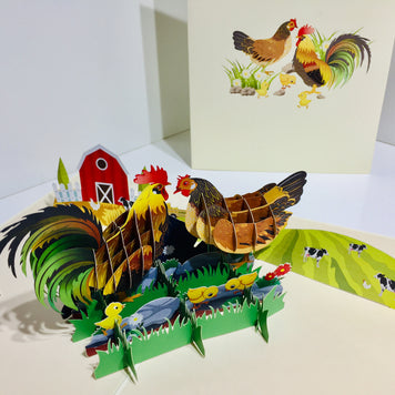 Cute Chicken Family Colourful Rooster & Hen Origami Pop Cards 3D Pop Up Greeting Card Thank You Handmade Gift Thinking of You Happy Birthday Occasion Australiana Celebrate the Beauty and Happiness During Special Day Best Wishes Gift