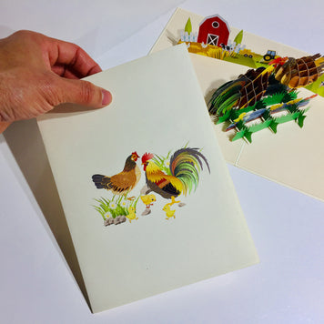 Cute Chicken Family Colourful Rooster & Hen Origami Pop Cards 3D Pop Up Greeting Card Thank You Handmade Gift Thinking of You Happy Birthday Occasion Australiana Celebrate the Beauty and Happiness During Special Day Best Wishes Gift