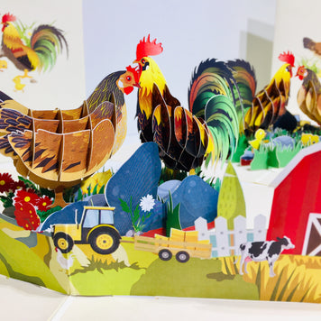 Cute Chicken Family Colourful Rooster & Hen Origami Pop Cards 3D Pop Up Greeting Card Thank You Handmade Gift Thinking of You Happy Birthday Occasion Australiana Celebrate the Beauty and Happiness During Special Day Best Wishes Gift