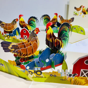 Cute Chicken Family Colourful Rooster & Hen Origami Pop Cards 3D Pop Up Greeting Card Thank You Handmade Gift Thinking of You Happy Birthday Occasion Australiana Celebrate the Beauty and Happiness During Special Day Best Wishes Gift