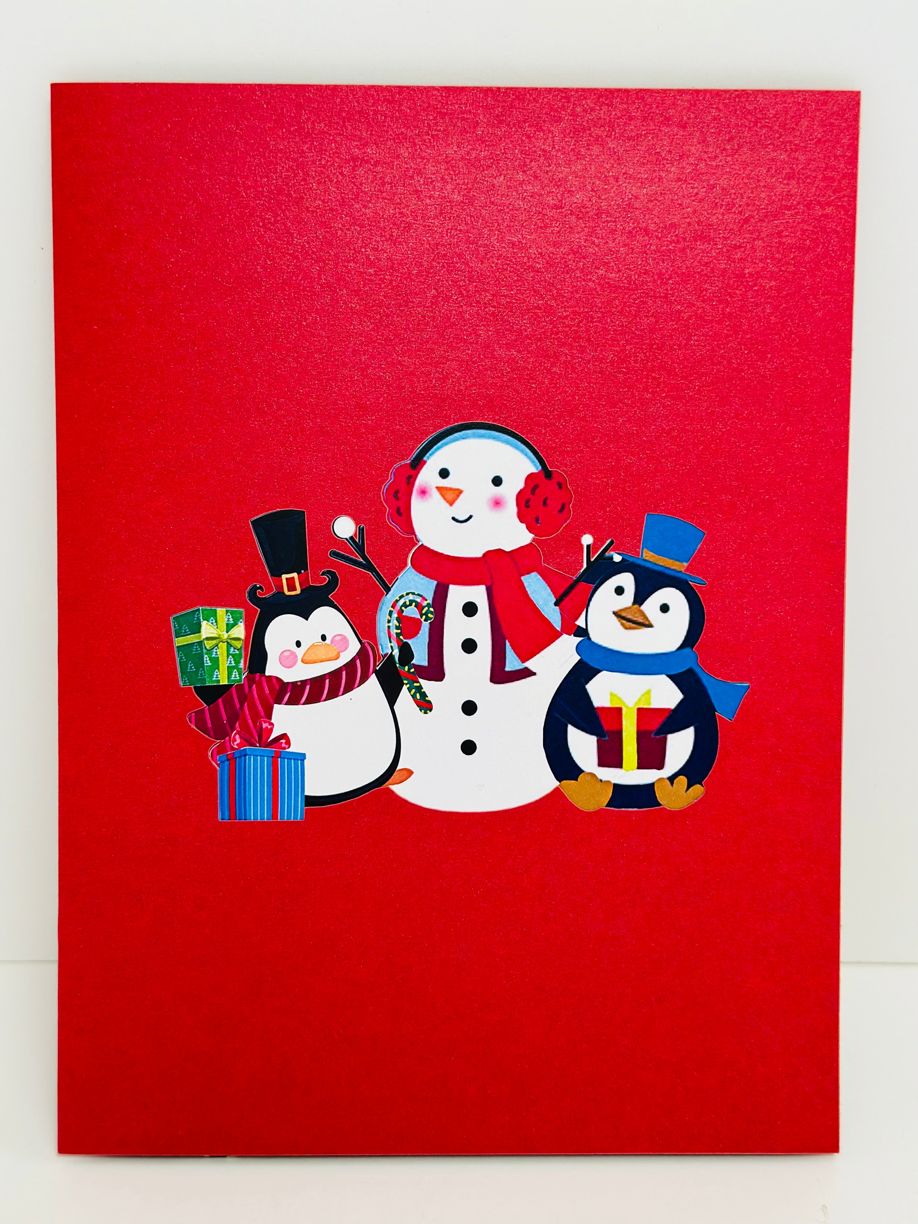 Cute Snowman & Penguins Origami Pop Cards 3D Pop Up Greeting Card Merry Christmas Thank You Handmade Best Wishes Blank Card Gift Happy Holidays Celebrate the Special Day Moment with Family and Friends