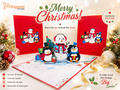 Cute Snowman & Penguins Origami Pop Cards 3D Pop Up Greeting Card Merry Christmas Thank You Handmade Best Wishes Blank Card Gift Happy Holidays Celebrate the Special Day Moment with Family and Friends