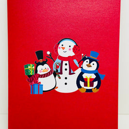 Cute Snowman & Penguins Origami Pop Cards 3D Pop Up Greeting Card Merry Christmas Thank You Handmade Best Wishes Blank Card Gift Happy Holidays Celebrate the Special Day Moment with Family and Friends