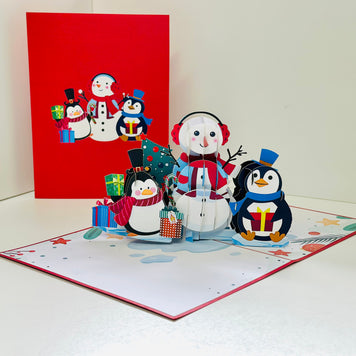 Cute Snowman & Penguins Origami Pop Cards 3D Pop Up Greeting Card Merry Christmas Thank You Handmade Best Wishes Blank Card Gift Happy Holidays Celebrate the Special Day Moment with Family and Friends