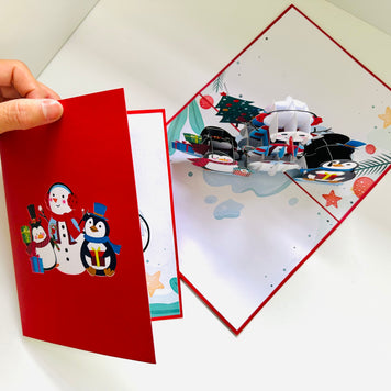Cute Snowman & Penguins Origami Pop Cards 3D Pop Up Greeting Card Merry Christmas Thank You Handmade Best Wishes Blank Card Gift Happy Holidays Celebrate the Special Day Moment with Family and Friends