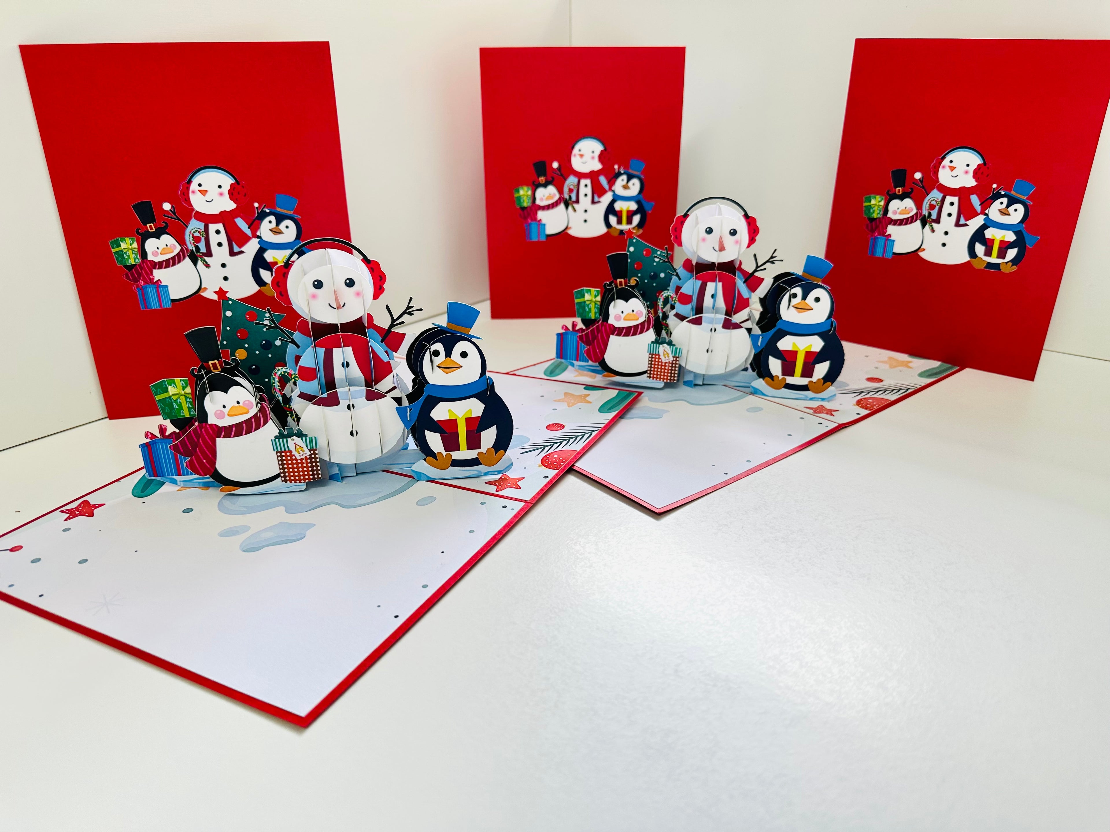 Cute Snowman & Penguins Origami Pop Cards 3D Pop Up Greeting Card Merry Christmas Thank You Handmade Best Wishes Blank Card Gift Happy Holidays Celebrate the Special Day Moment with Family and Friends